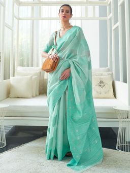 Odette - Sea Green Woven Design Cotton Blend Handloom Saree with Unstitched Blouse for Women