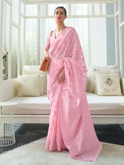 Odette - Pink Woven Design Cotton Blend Handloom Saree with Unstitched Blouse for Women