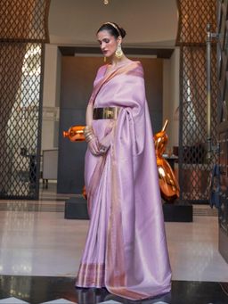 Odette - Purple Woven Design Silk Blend Handloom Saree with Unstitched Blouse for Women