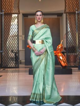 Odette - Sea Green Woven Design Silk Blend Handloom Saree with Unstitched Blouse for Women