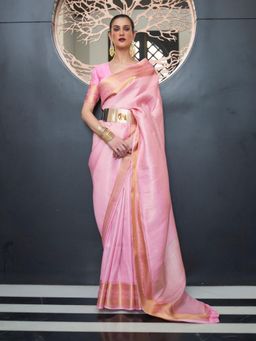 Odette - Pink Woven Design Silk Blend Handloom Saree with Unstitched Blouse for Women