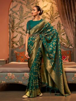 Odette - Green Woven Design Silk Blend Handloom Saree with Unstitched Blouse for Women