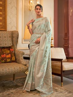 Odette - Sea Green Woven Design Silk Blend Handloom Saree with Unstitched Blouse for Women