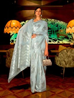Odette - Light Blue Woven Design Silk Blend Handloom Saree with Unstitched Blouse for Women