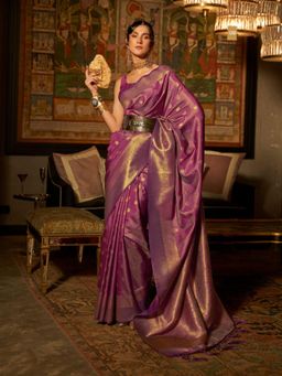 Odette - Purple Woven Design Silk Blend Handloom Saree with Unstitched Blouse for Women
