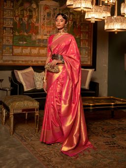 Odette - Pink Woven Design Silk Blend Handloom Saree with Unstitched Blouse for Women