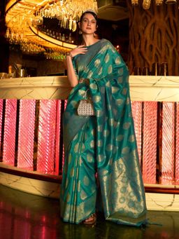 Odette - Green Woven Design Silk Blend Handloom Saree with Unstitched Blouse for Women