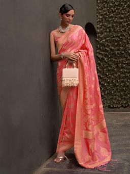 Odette - Pink Woven Design Silk Blend Handloom Saree with Unstitched Blouse for Women