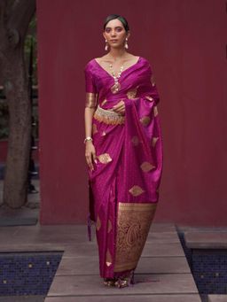 Odette - Magenta Woven Design Silk Blend Handloom Saree with Unstitched Blouse for Women