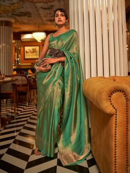 Odette - Green Woven Design Silk Blend Handloom Saree with Unstitched Blouse for Women