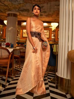 Odette - Gold Woven Design Silk Blend Handloom Saree with Unstitched Blouse for Women