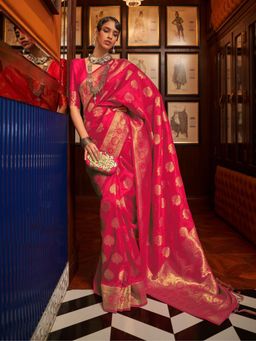 Odette - Pink Woven Design Silk Blend Handloom Saree with Unstitched Blouse for Women