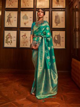 Odette - Green Woven Design Silk Blend Handloom Saree with Unstitched Blouse for Women