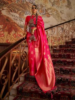 Odette - Pink Woven Design Silk Blend Handloom Saree with Unstitched Blouse for Women