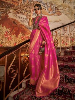 Odette - Pink Woven Design Silk Blend Handloom Saree with Unstitched Blouse for Women