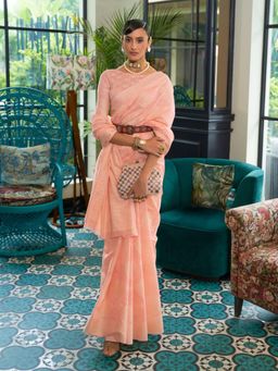 Odette - Pink Woven Design Silk Blend Embellished Saree with Unstitched Blouse for Women