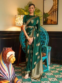 Odette - Green Woven Design Silk Blend Handloom Saree with Unstitched Blouse for Women