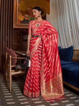 Odette - Red Woven Design Silk Blend Handloom Saree with Unstitched Blouse for Women