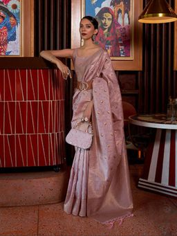 Odette - Mauve Woven Design Silk Blend Handloom Saree with Unstitched Blouse for Women