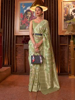 Odette - Olive Woven Design Silk Blend Handloom Saree with Unstitched Blouse for Women