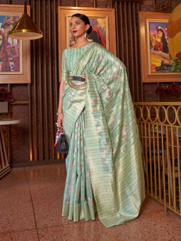 Odette - Sea Green Woven Design Silk Blend Handloom Saree with Unstitched Blouse for Women