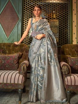 Odette - Grey Woven Design Silk Blend Handloom Saree with Unstitched Blouse for Women
