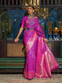 Odette - Pink and Purple Woven Design Silk Blend Handloom Saree with Unstitched Blouse for Women