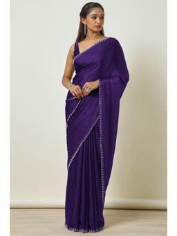 Soch - Womens Purple Tissue Embellished Saree Stone Work with Unstitched Blouse