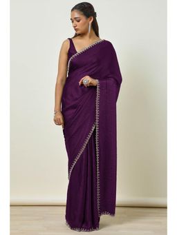 Soch - Womens Wine Tissue Embellished Saree Stone Work with Unstitched Blouse