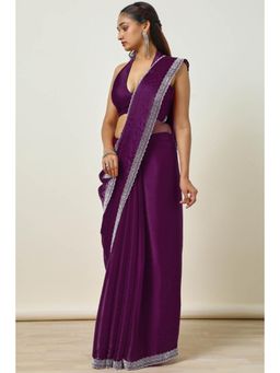 Soch - Womens Wine Tissue Embellished Saree Stone Work with Unstitched Blouse