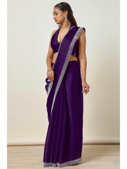 Soch - Womens Purple Tissue Embellished Saree Stone Work with Unstitched Blouse