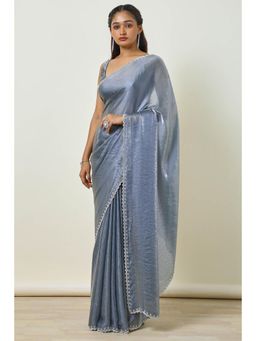 Soch - Womens Blue Tissue Embellished Saree Stone Work with Unstitched Blouse