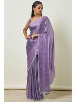 Soch - Womens Lavender Tissue Embellished Saree Stone Work with Unstitched Blouse