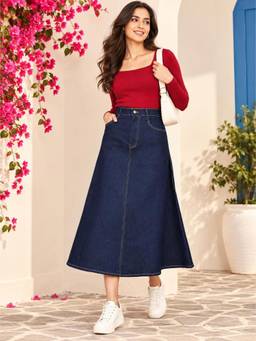 Codaisy PRO - Women Blue Zip Clouser Long Denim Skirt