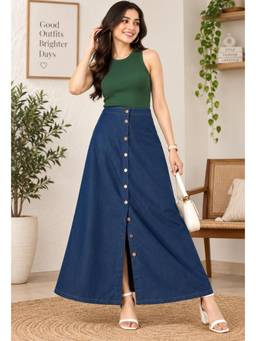 Codaisy PRO - Women Blue Button Down Long Denim Maxi Skirt