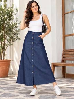 Codaisy PRO - Women Blue Long A-Line Denim Maxi Skirt