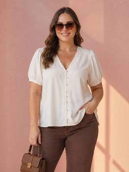Oxolloxo - Women Plus Size White Button Down Top