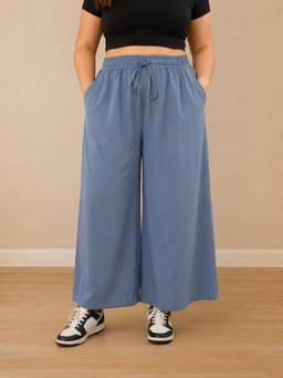 Oxolloxo - Women Plus Size Grey Solid Culottes