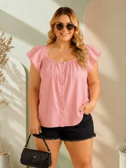 Oxolloxo - Women Plus Size Pink Linen Top