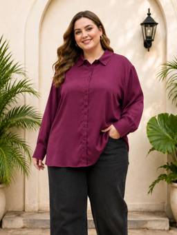 Oxolloxo - Women Plus Size Maroon Solid Shirt