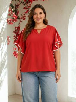 Oxolloxo - Women Plus Size Red Solid Top