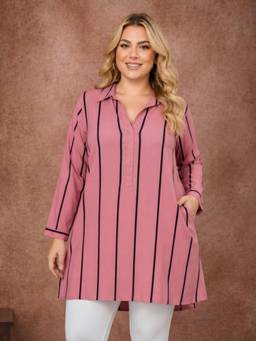 Oxolloxo - Women Plus Size Pink Stripe Print Top