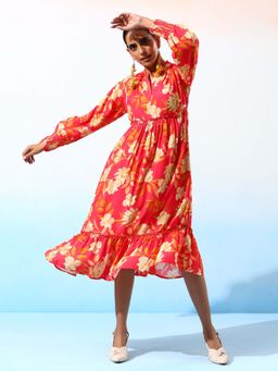 Bani Women - Floral Printed Bell Sleeve A-Line Midi Dress
