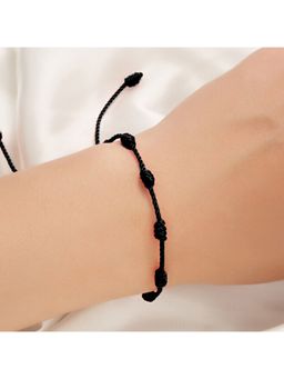 Yellow Chimes - Unisex Black Wraparound Nylon Adjustable Knotted Design Bracelet