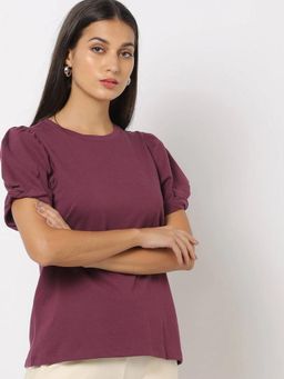 GAP - Womens Solid Puff Sleeve Top - Maroon