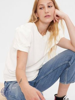 GAP - Womens Puff Sleeve Crew Neck Top - White