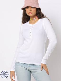 GAP - Womens Slim Fit Henley Neck Top - White