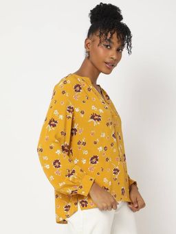 GAP - Womens Floral Printed V-Neck Peasant Top - Yellow