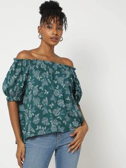 GAP - Womens Floral Off-Shoulder Top - Teal