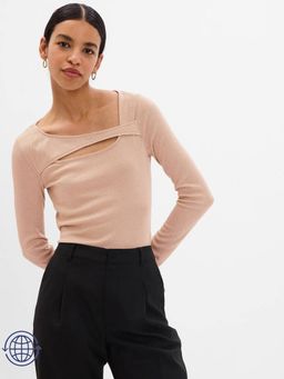 GAP - Womens Cut Out Detail Asymmetric Neck Top - Beige